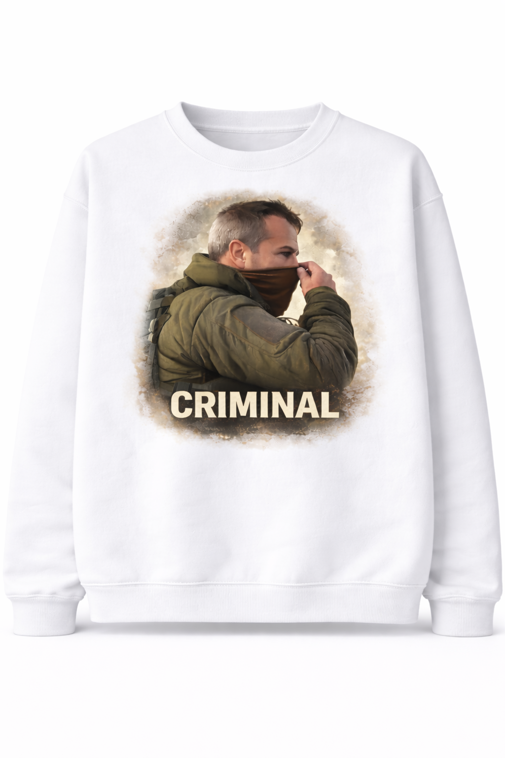 CRIMINAL Tactical Portrait Sweatshirt - Imitation Cotton Casual Round Neck Regular Fit Top