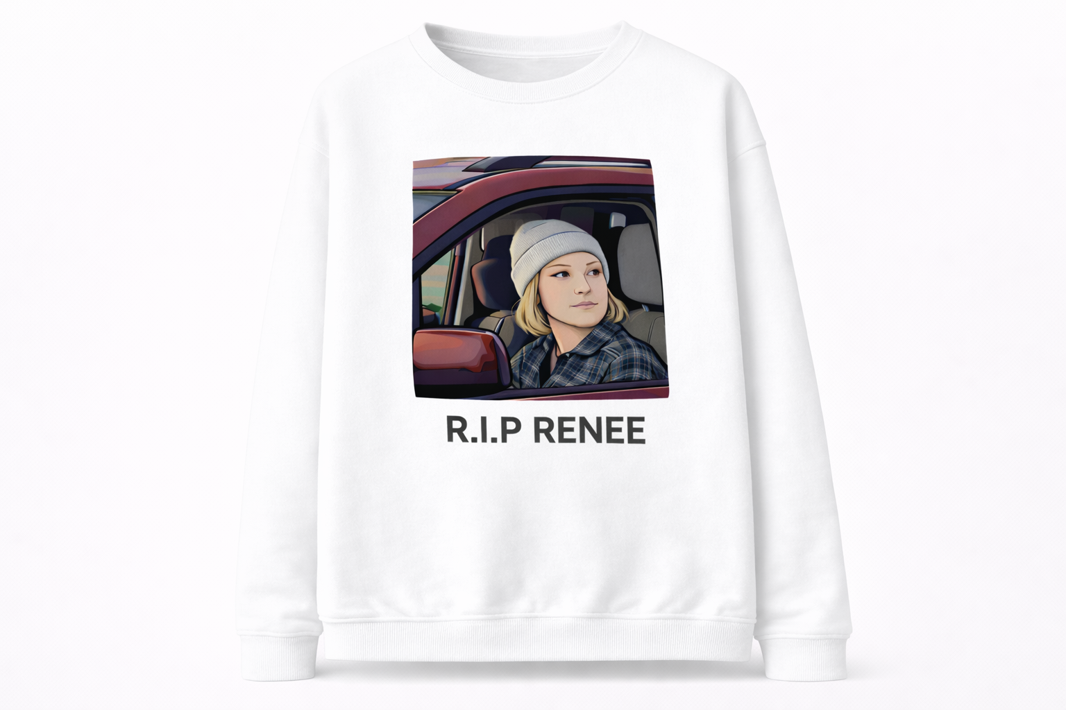 R.I.P Renee Colored In-Car Portrait Memorial Sweatshirt – Imitation Cotton Casual Round Neck Regular Fit Top