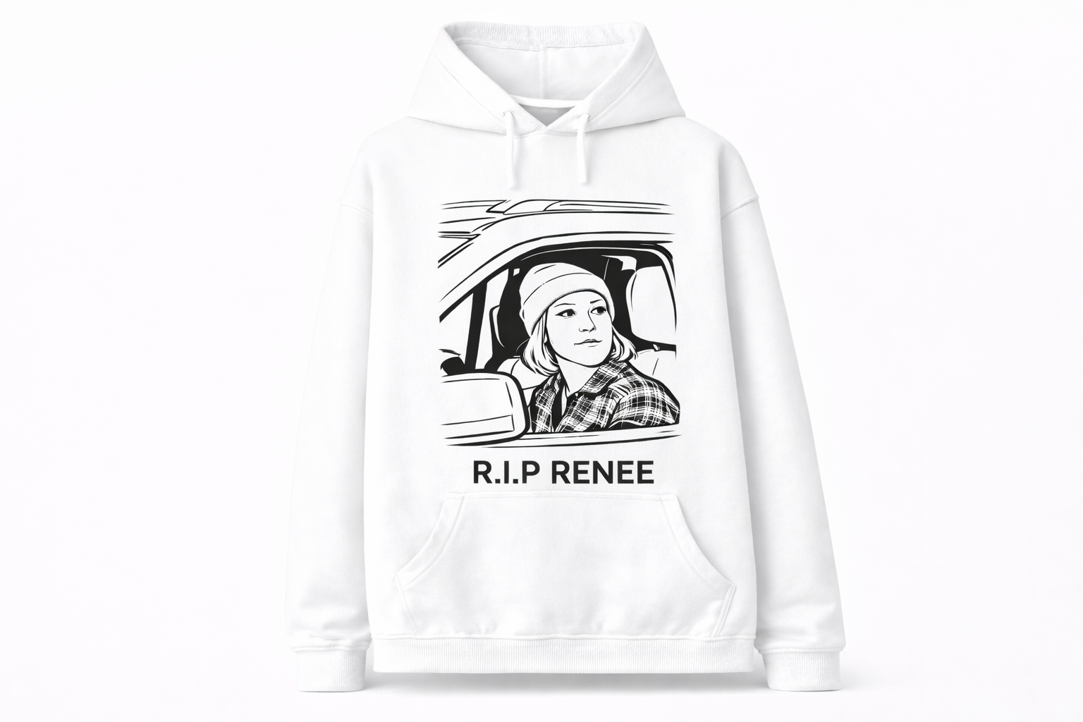 R.I.P Renee In-Car Sketch Style Memorial Hoodie – Imitation Cotton Casual Hooded Regular Fit Top
