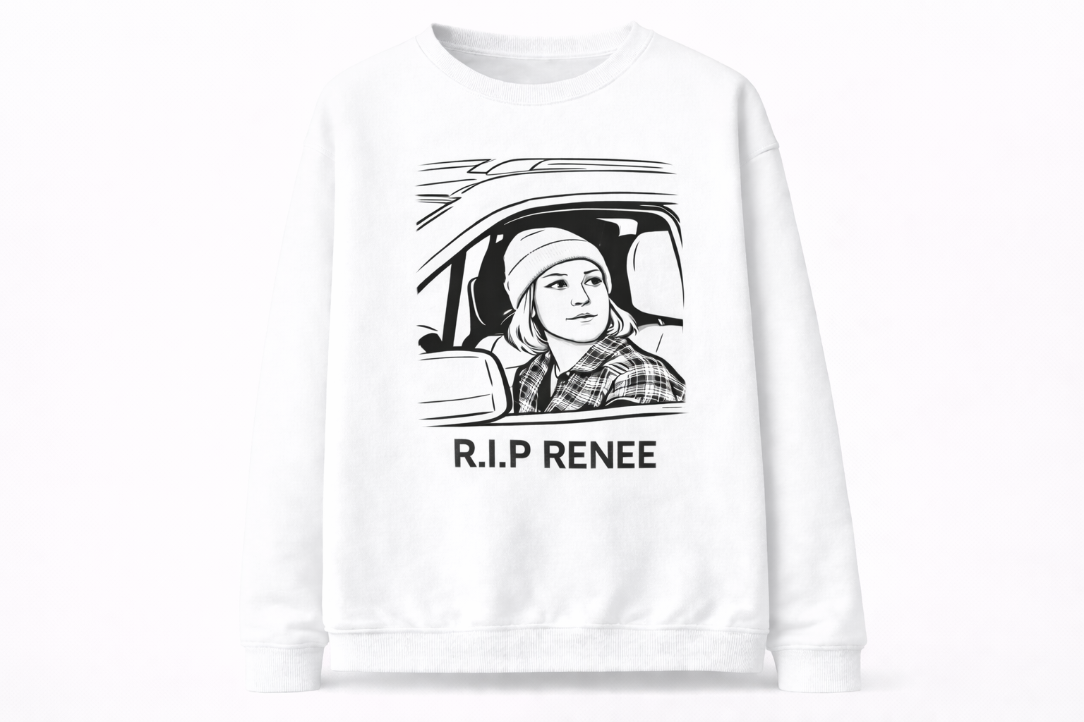 R.I.P Renee Car Portrait Sketch Style Memorial Sweatshirt – Imitation Cotton Casual Round Neck Regular Fit Top