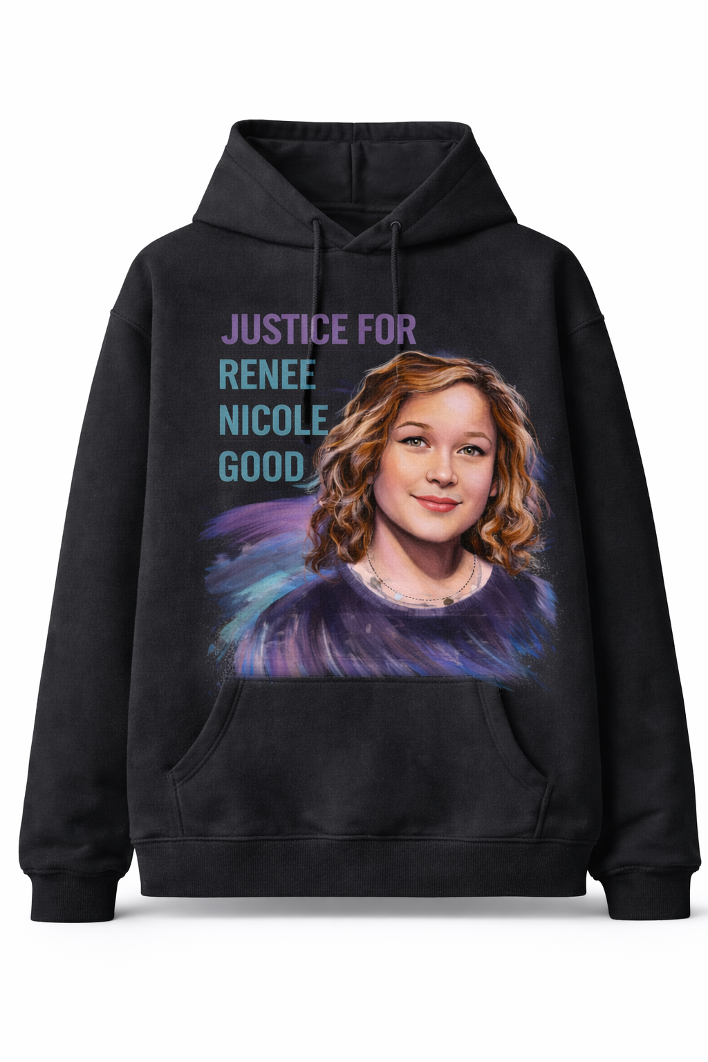 Justice for Renee Nicole Good Portrait Hoodie - Black Social Justice Commemorative Pullover