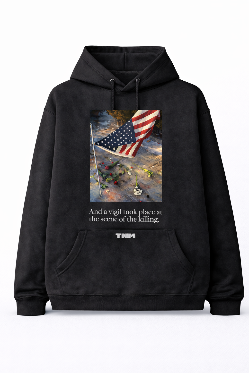 Justice for Renee Nicole Good American Flag Vigil Scene Hoodie - Black Social Justice Commemorative Pullover