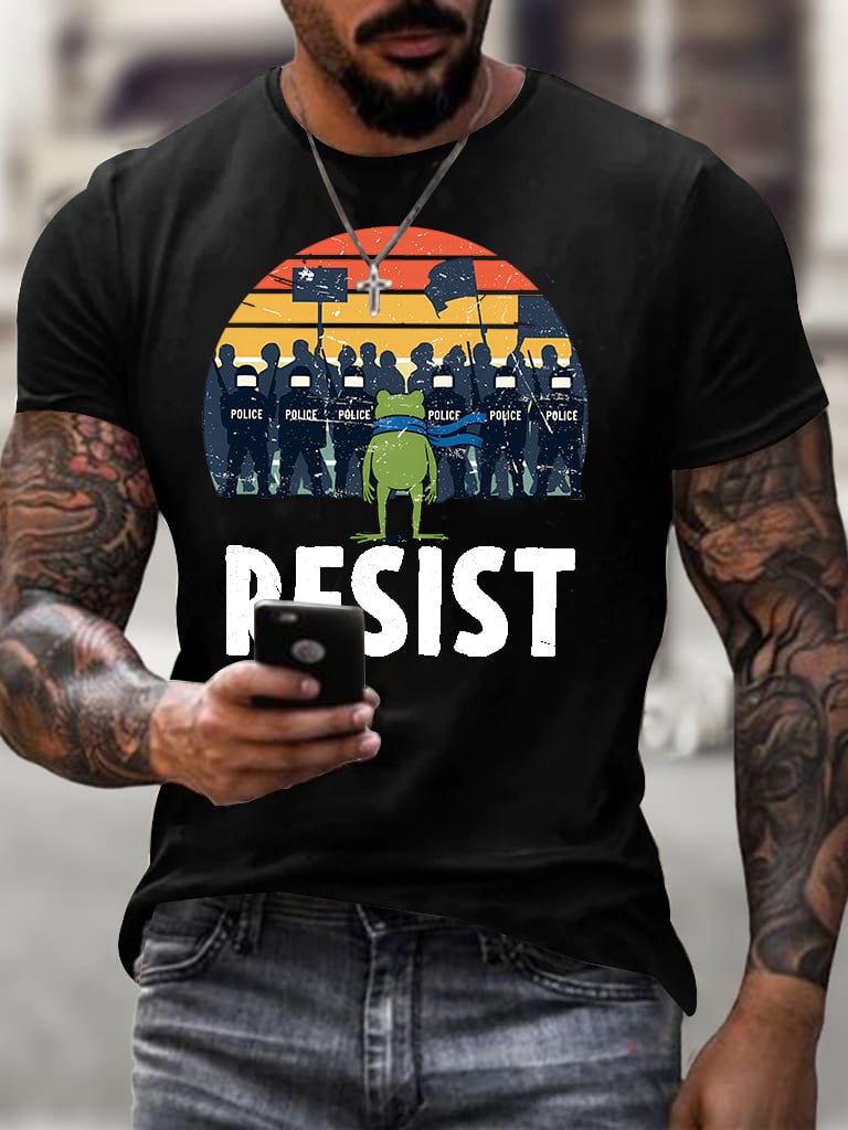 Men's Resist Frog Printed Round Neck T-Shirt