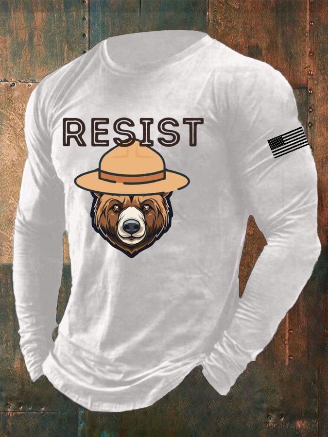 Men's Vintage Bear Resist Printed Casual T-shirt