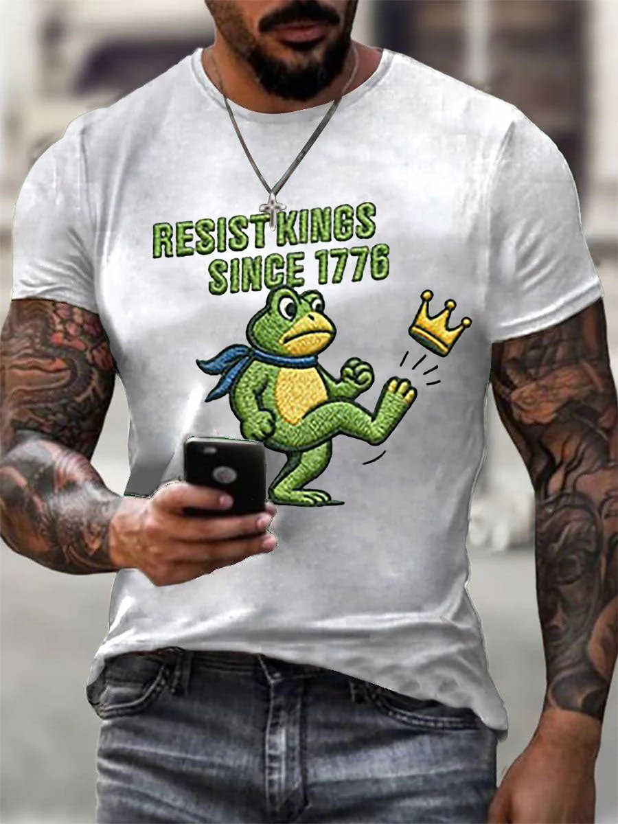 Men's Retro Resist Kings Since 1776 Printed Round Neck T-Shirt