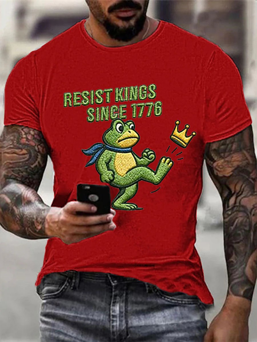 Men's Retro Resist Kings Since 1776 Printed Round Neck T-Shirt