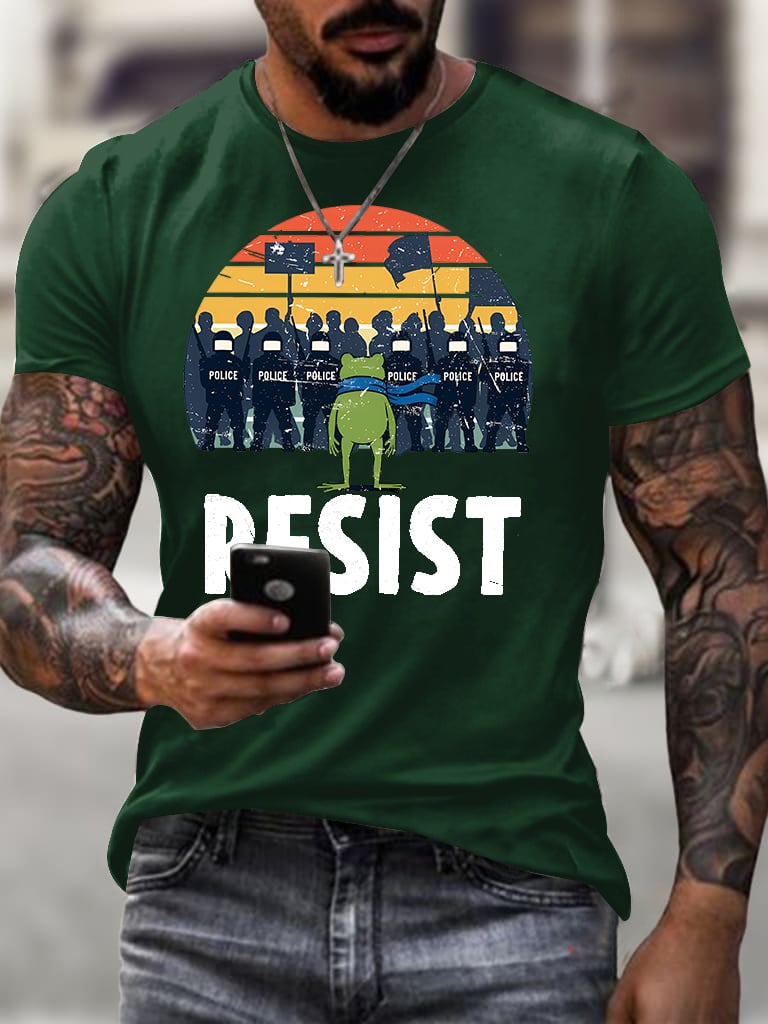 Men's Resist Frog Printed Round Neck T-Shirt