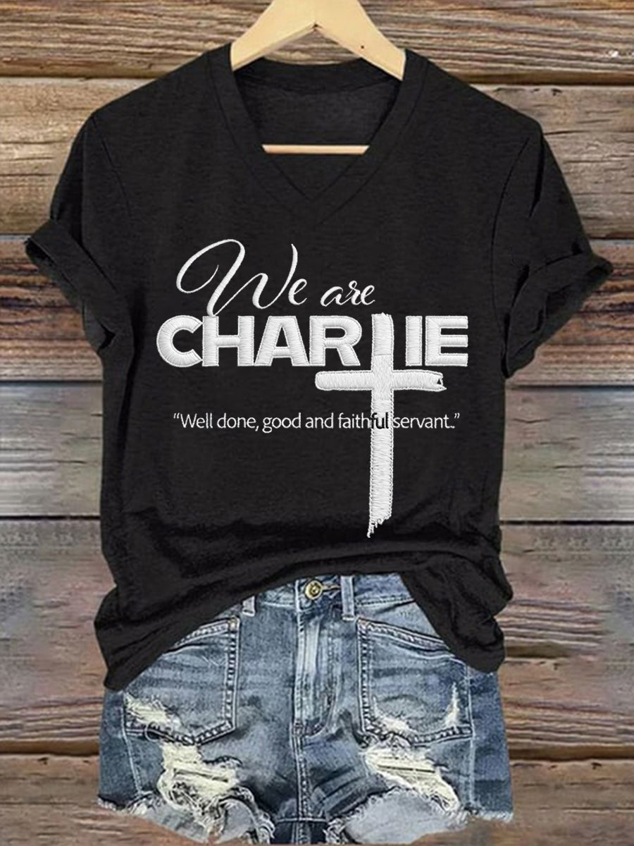 Women's We Are All Charlie Kirk Now! R.I.P Charlie Kirk V-Neck Tee