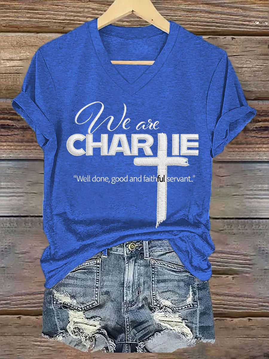 Women's We Are All Charlie Kirk Now! R.I.P Charlie Kirk V-Neck Tee
