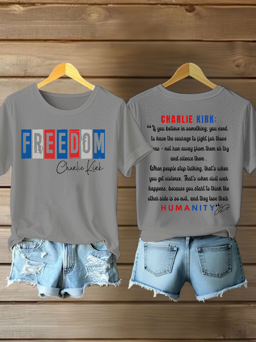 Women's Charlie Kirk Freedom Iron On Short Sleeve T-Shirt