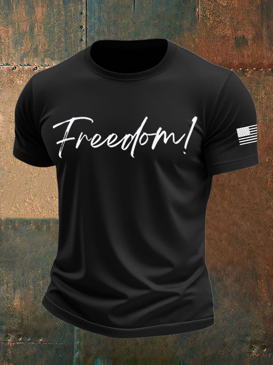 Men's Freedom Print imitation cotton short-sleeved T-shirt