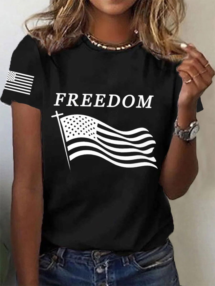 Women's Freedom Cross Faith USA Flag Charlie Kirk Tee